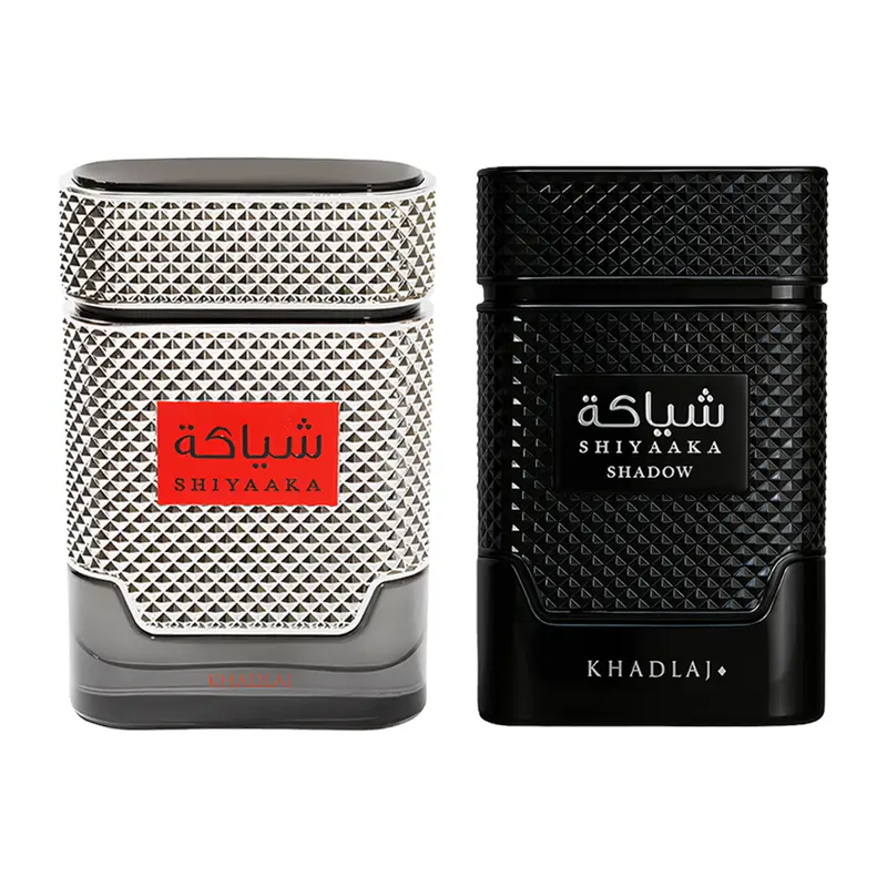 Khadlaj 2 Piece Bundle set (3.4 Ounce, Shiyaaka Shadow for Unisex Eau de Parfum Spray + 3.4 Ounce, Shiyaaka Silver for Men Eau de Parfum Spray)