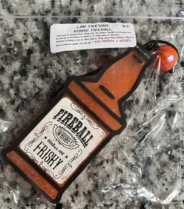 Fireball Frisky Car Freshie with Fireball Fragrance Handmade Aroma Beads & Hand Painted Design 2-1/4" x 5-1/4" 3/4" Thick Card Stock with Acrylic Bead for Decoration