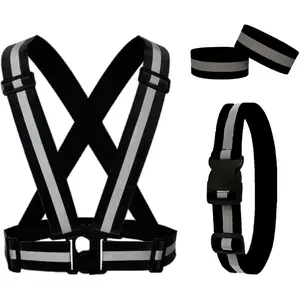 Reflective Running Gear Reflective Vest & Reflective Armband & Reflective Belt 3 count Set, High Visibility Reflective Gear Night Cycling Walking Safety Vest Straps for Men Women