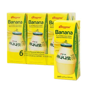 Binggrae Organic Banana Flavored Protein Dairy Milk Drink - Sweet Creamy Korean Beverage, Ambient Temp Shelf-Stable, 6.8 fl oz Cartons, 6-Pack