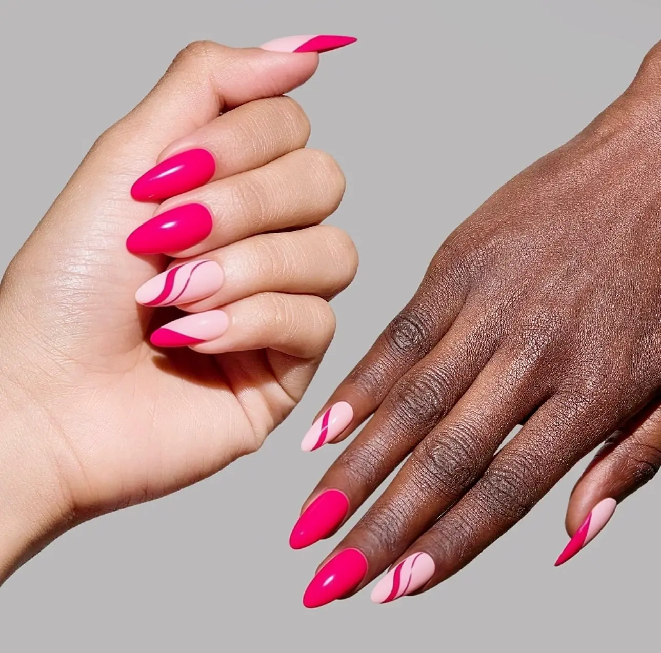 WAVES FUCSIA PINK LONG ALMOND PRESS ON NAILS