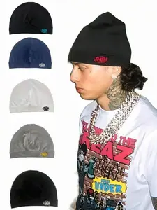 New Embroidered Print Beanie Hat, Unisex Sports Outdoor Running Cap, Breathable Elastic Material, Fashion Casual Style