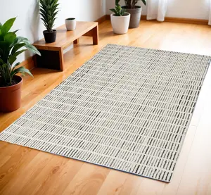 HomeRoots 552727 4x6 ft. Geometric Criss-Cross Rectangle Area Rug, Ivory & Black, Black-And-White, Kids-Safe, Protective, Puppy-Proof, Black-And-White Area Rugs, Criss-Cross Area Rugs