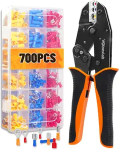 Crimping Tool for Non-Insulated Terminals Professional Ratcheting Crimper Precision AWG 22-10 (0.5-6mm²) with 700pcs Terminal Assortment Kit Quick-Release & Comfort Grip