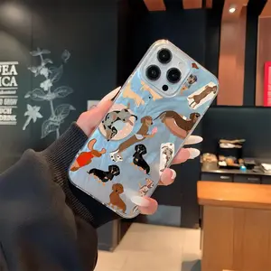 Stylish Dachshund Dog Pattern Phone Case Cover for iPhone 11/12/13/14 Pro Max/15 Pro/16 Plus, Cute and Protective Soft Shell with Elegant Tulle Design