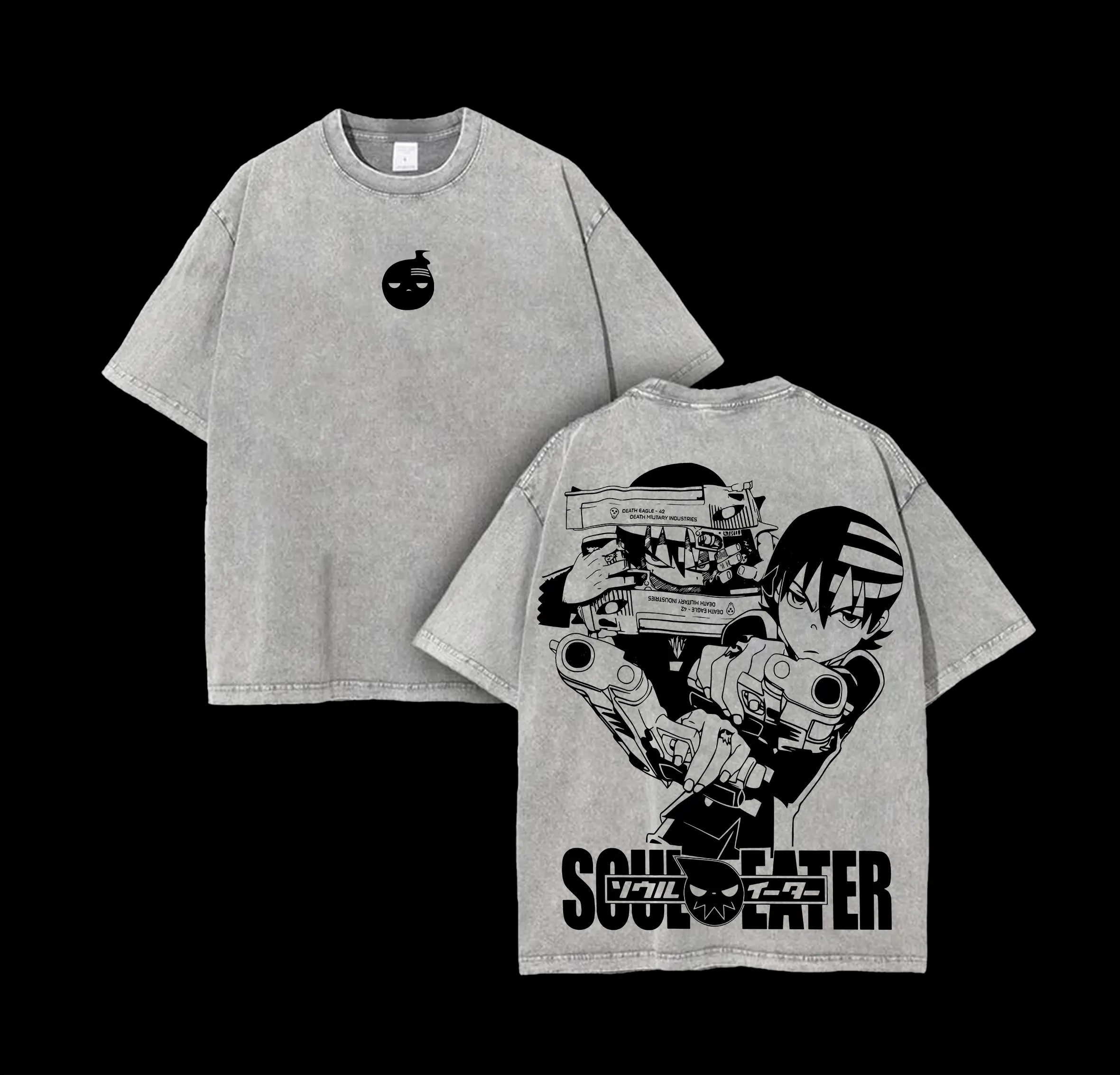Death The Kid Soul Eater Retro Vintage Unisex Oversize Anime Manga Acid Washed Heavyweight Cotton T-shirt, Anime Merch, Gift For Anime Fan