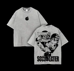 Death The Kid Soul Eater Retro Vintage Unisex Oversize Anime Manga Acid Washed Heavyweight Cotton T-shirt, Anime Merch, Gift For Anime Fan