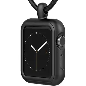 Compatible with  Watch Necklace Pendant  Case Cover Replacement for iWatch Pendant Series 11 10 9 8 7 6 5 4 3 2 SE SE2 SE3, 42 44 45 46mm Black