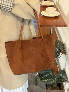 Women's Suede Tote Bag with Leather Pouch, Commuter Tote Bag, Large Capacity Shoulder Backpack, Soft Suede Handbag for Daily Casual Work Travel