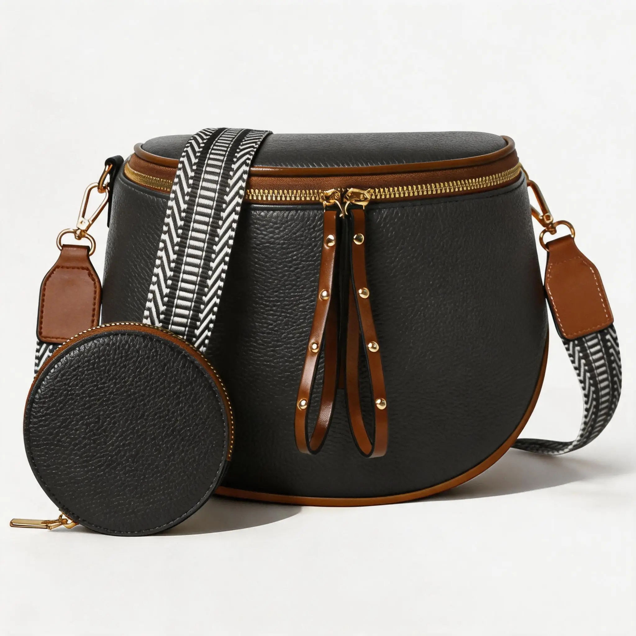 Retro Saddle Crossbody Bag - Summer Pick, Durable Double-Zipper Shoulder Purse with Detachable Coin Pouch & Guitar Strap, Stylish Travel Messenger Bag for Dating & Concerts
