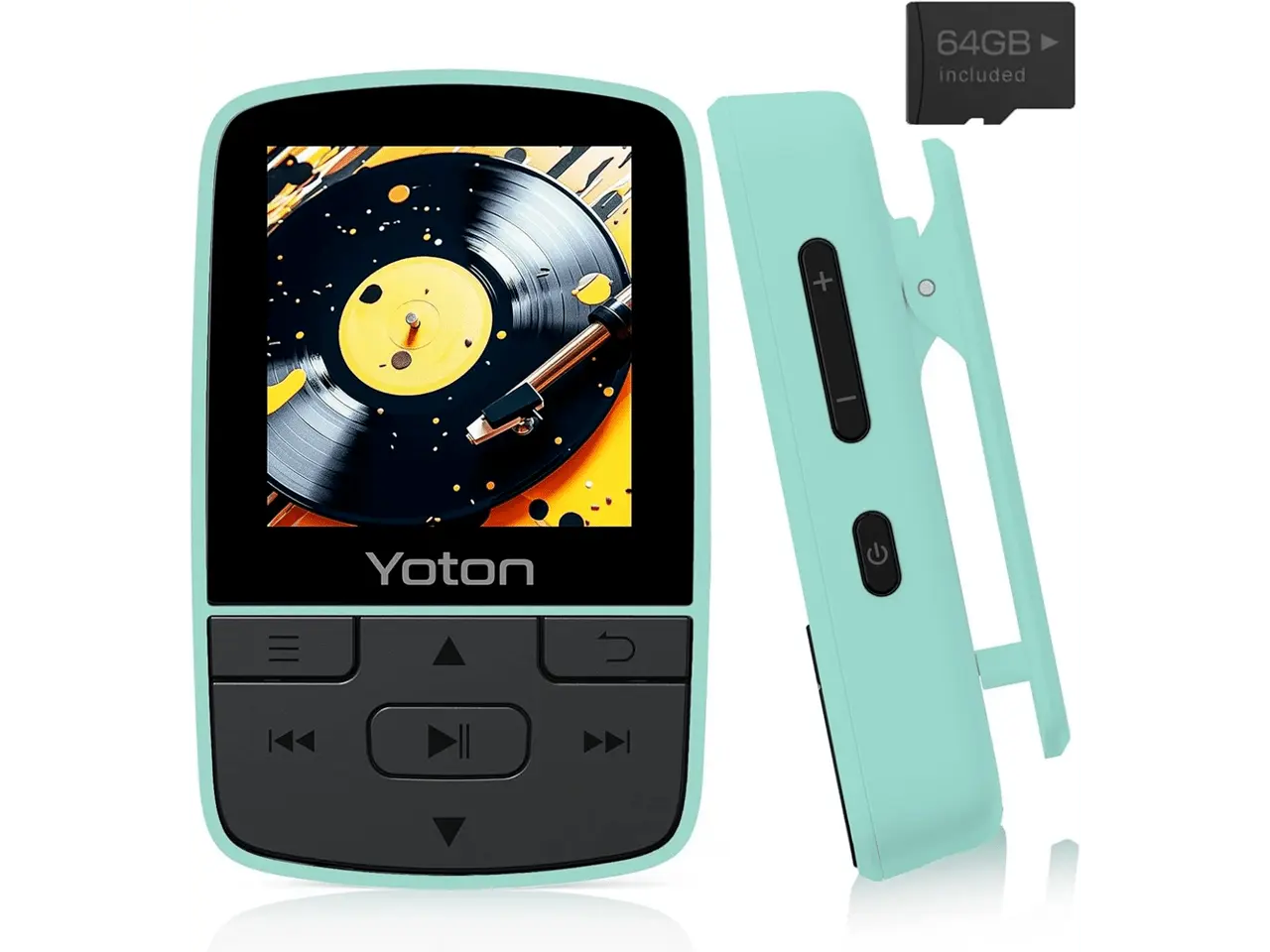 YOTON MP3 Player with Bluetooth 5.2, 64GB Storage Included, Mini Size, HiFi Music, with Sports Clip, Independent Volume Control, FM Radio, Includes Headphones, Green