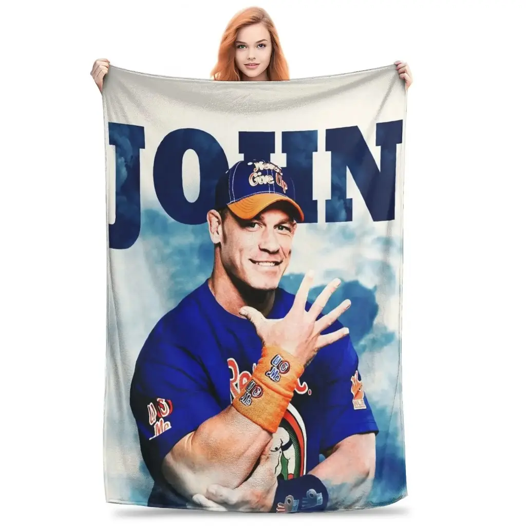 John Cena th Anniversary Flannel Throw Blanket  Warm Plush Bedspread for Living Room Couch Home Picnic Wrestling Fan, Valentine's Day Gift, Gift for Him & Her