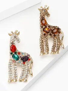 Fashion Alloy Rhinestone Giraffe Brooch Pin, Unisex Animal Style Clothing Accessory, Versatile Men Women Jewelry Decoration