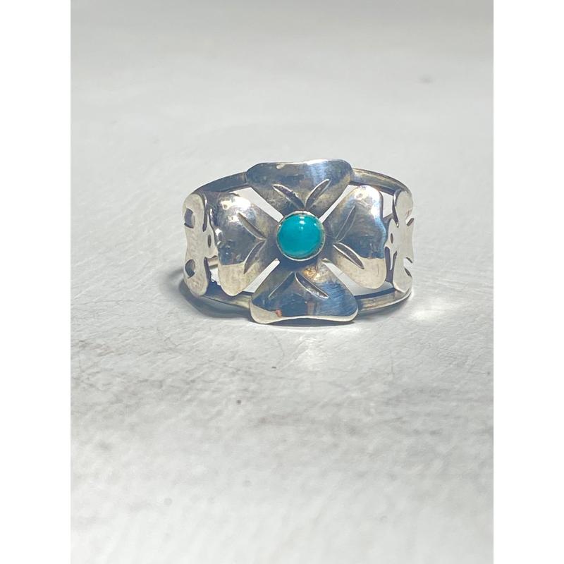 Turquoise ring size 8.25 flower bird 4 leaf clover good luck Mexico sterling silver band women girls