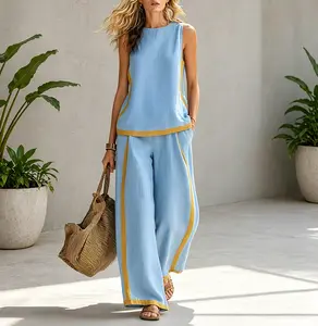 This boho one gives you: sleeveless top + comfy wide leg pants. Beach, vacation, brunch – done #TwoPieceSet #WideLegPants #Sleeveless #SummerOutfit #BohoFashion #OOTD #WomensFashion #CasualSet
