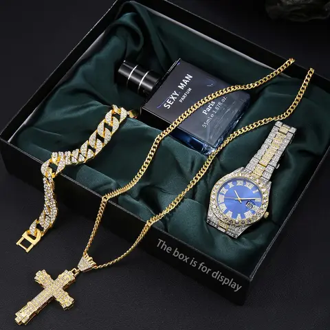 Men's Elegant Fashion Glamour Set Watch & Jewelry Set, Including Wristwatch & Pendant Necklace & Bracelet, Trendy All-match & Exquisite Watch Set for Birthday Gift