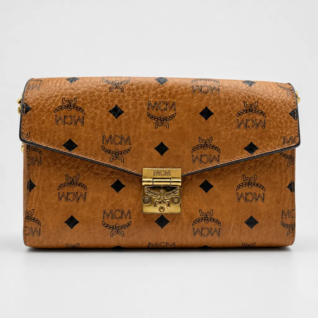 Pre-owned MCM france Shoulder Bags H2 Classic Brown Visetos Patterned Flip Chain Bag H03752