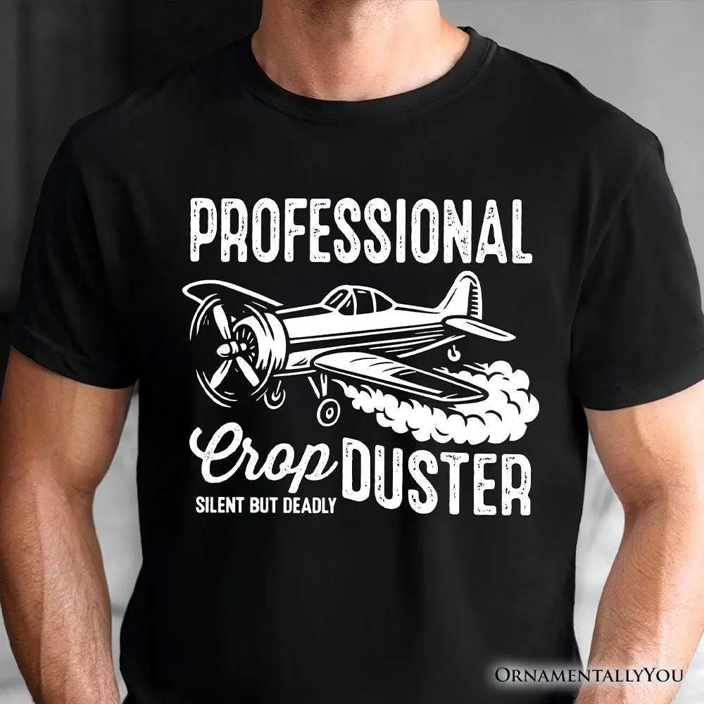 Men's Funny Graphic T-Shirt with Professional Crop Duster Print, Sarcastic Round Neck Short Sleeve Casual Menswear Tops, Shortsleeve