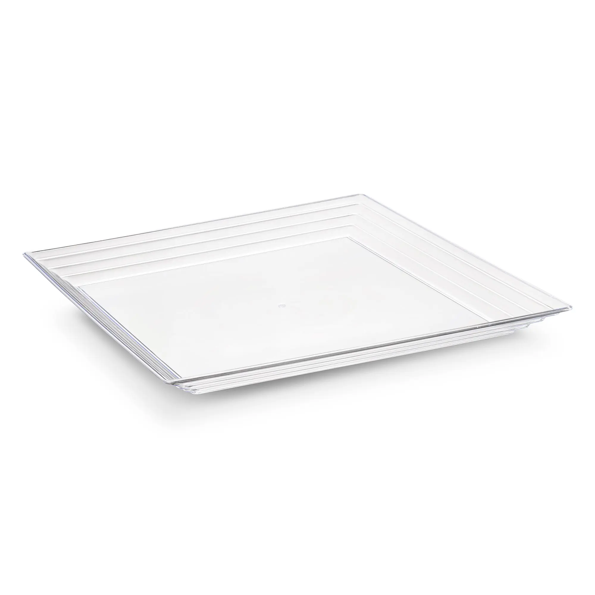 16" x 16" Clear Square with Groove Rim Plastic Serving Trays
