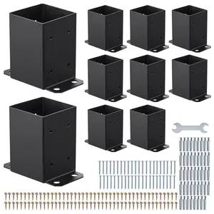VEVOR 4x4 Post Base 10 Pcs, Inner Size 3.6x3.6 inch / 91.44x91.44 mm Post Brackets, Heavy Duty Carbon Steel Decking Posts, Wood Posts Brackets for Pavilion Deck Railing Support Deck Base Plate, Black