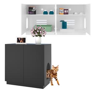 Amunrbrek Tall Cat Litter Box Enclosure, Modern Wooden Cat Litter Box Furniture, Suitable for Extra Large Litter Boxes, with Hidden Storage Space, Enclosed Cat Litter Box Cabinet for Cats, White/Black