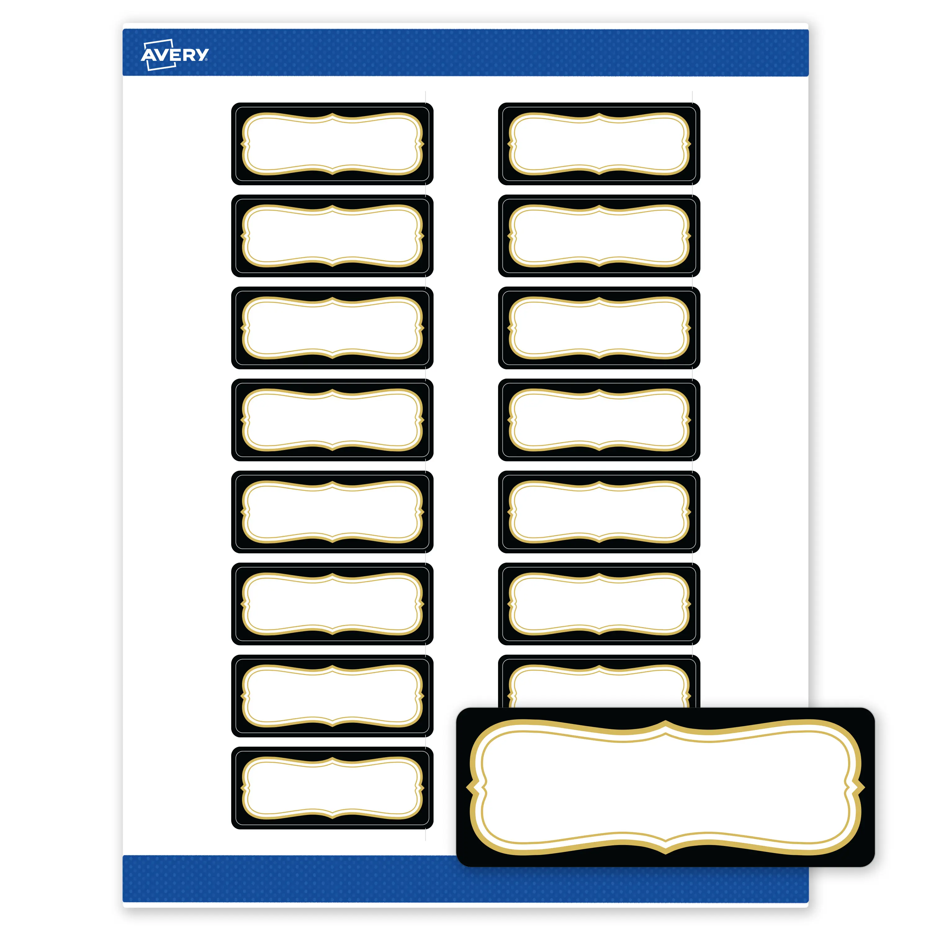 Avery Printable Address Labels (Favor, Gift, Wedding Labels), 1"x2-5/8" Matte White Rectangle, Pre-printed Black Border & Metallic Gold Flourish, Sure Feed Tech, Laser & Inkjet Compatible, 320 Total, Favor Labels, Gift Labels