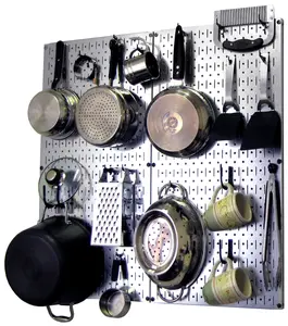 Kitchen Pegboard Organizer Kit Pots & Pans Rack - Metallic Pegboard with Hooks