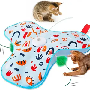 Hide and Seek Cat Toys, in-The-Cover Unpredicatable Moving Feather, Interactive Kitten Wand Toy, Automatic Chargeable Cat Toy, Indoor Exercise Kicker for All Breeds, Floral Cover