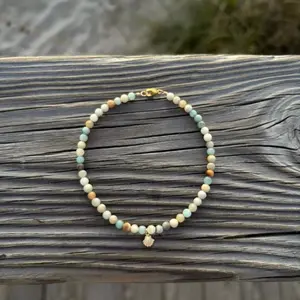 amazonite seashell charm anklet, 14k gold filled beach anklet, summer jewelry