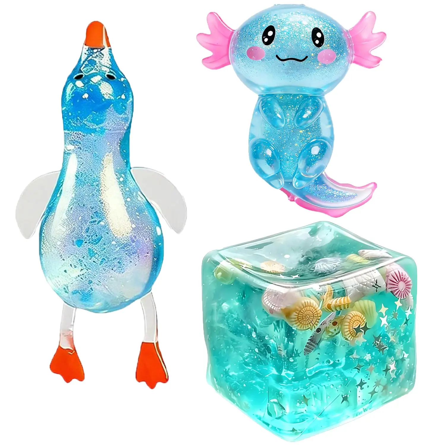 3-Piece Squid Squeeze Toy Set, Decompression Squeeze, Stress Ball for Kids and Adults, Sensory Cube for Autism, Sensory Fidgets, Classroom Prize, Birthday Party Gift, Squishy Stress Balls