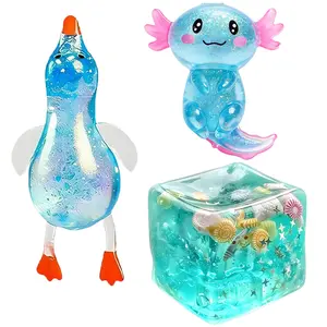 3-Piece Squid Squeeze Toy Set, Stress Ball for Kids and Adults, Sensory Cube for Autism, Classroom Prize, Birthday Party Gift