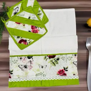 Towel and Pot Holder Set - Green, Blue & Yellow Lemons - Kitchen Towel & Pot Holder for Cleaning