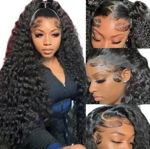 180 Density 13x6 HD Transparent Lace Frontal Wig Curly Brazilian Human Hair Pre-Plucked Water Wave for Black Women Natural Look Soft Manageable
