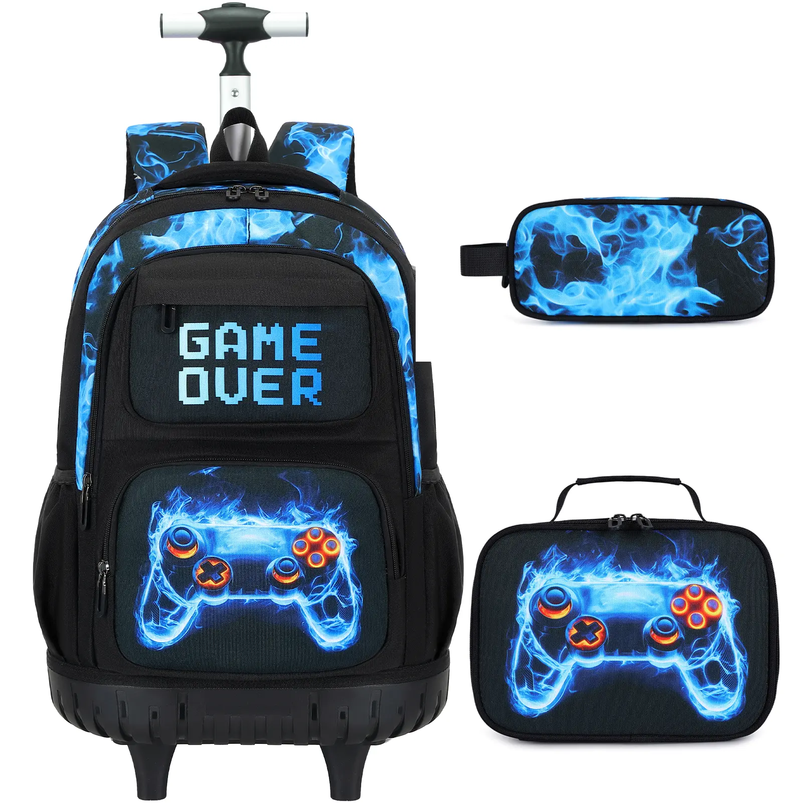 Similove Trolley Backpack for Boys, Large Bookbag Lunch Bag Set with Lunch Bag and Pencil Case, Travel Backpack with Wheels Organiser