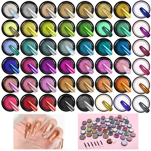 SAVILAND 48-Color Chrome Nail Powder Set – Metallic Mirror Effect Powders for Gel Polish, Aurora & Holographic Shades with Silver and Gold for Nail Art, French Tips & DIY Designs