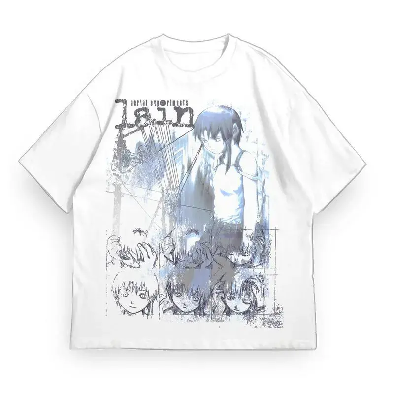 Serial Experiments Lain Anime T-Shirt, Lain Iwakura Aesthetic Shirt, Cyberpunk Wired Girl Graphic Tee With Vintage Manga Sketch Style, Classic Anime Streetwear Otaku Gift For Fans, Unisex Cotton Crewneck T-Shirt Menswear Womenswear Streetwear Top