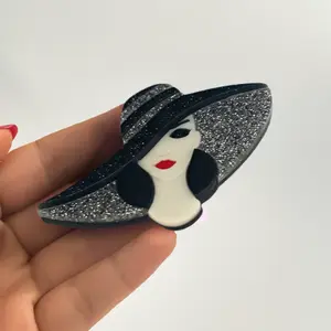 Elegant Fashion Large Hat Lady Acrylic Brooch Lapel Pin - Stylish Design for Women