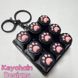 Creative 9-Key Cat Paw Keychain – Soft Silicone Keyboard Switch Tester Fidget Toy, Stress Relief Finger Toy, Cute Keychain Gift for Birthday Valentine Christmas Party