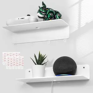 White  Floating Shelves Set of 2 -  Free Expand Wall Space - 12 Inch Wall Shelves with  Adhesive for Bathroom, Bedroom, etc