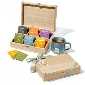 Thoughtfully Wooden Tea Box Gift Set, 90 Premium Tea Bags in Assorted Flavors, Includes Bow and Gift Tag, Luxury Tea Sampler Gift for Women, Mom, Dad, Friends, Birthday, Christmas, Housewarming, or Thank You Gifts