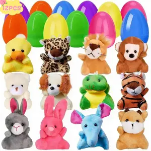 Easter Eggs Pre-Loaded with Plush Animals, Perfect Party Basket Fillers, 3.15 Inch Durable Plastic Easter Eggs, Rabbit Stuffed Toys