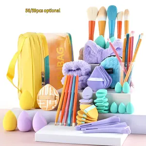 59/67 Piece Colorful All-In-One Makeup Tools Set, Includes Professional Makeup Brushes, Soft Beauty Sponges, Accessories