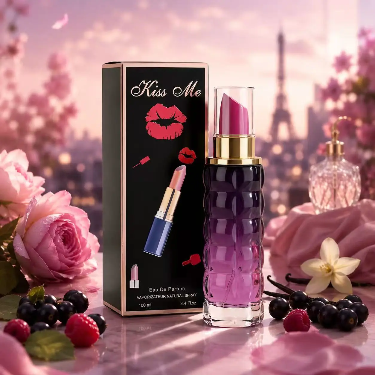 Secret Plus Women's Kiss Me Eau De Parfum Spray (3.4 Fl Oz/100ml) - Lipstick Shape Romance Perfume Bottle, Long-Lasting Floral & Fruity Scent, Ideal Romantic Gift for Her (3 to 3.9 fl oz Range)