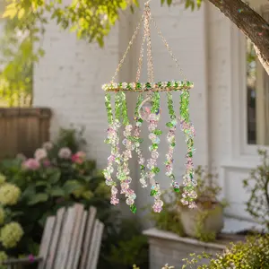 Crystal Sun Catcher, Handmade Floral Beaded Suncatcher, Rainbow Maker Indoor Outdoor Decor for Window Bedroom, Bless Gift