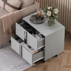 Elegant Nightstand Bedside Table Modern End Table with Drawers and Metal Foot,Wood Bedside Table with Mirrored Metal Handles,Sofa Side End Table for Bedroom Living Room Office