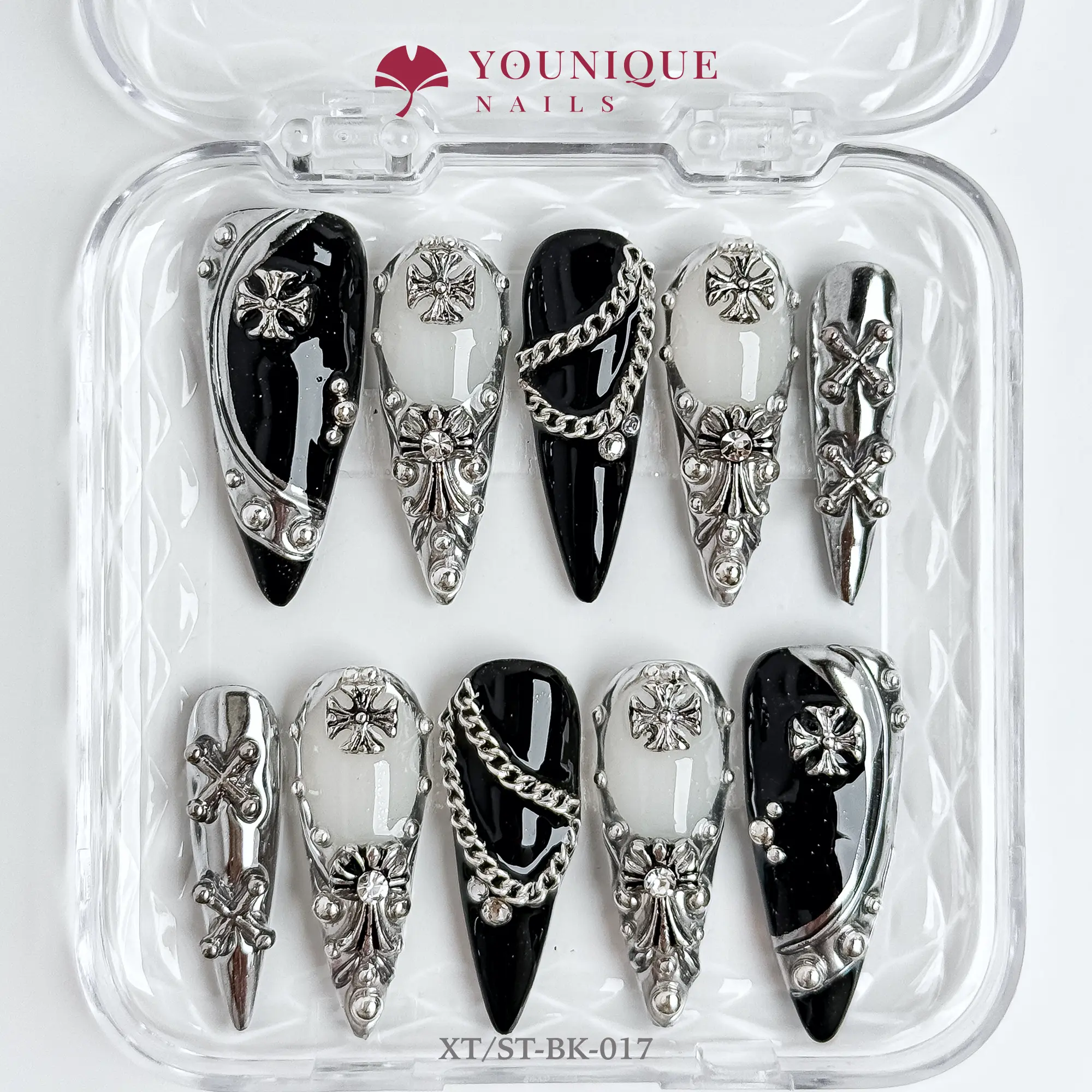 Younique Nails | XT Studio | Gothic Chain | 10PCS 100% Handmade Press-On Nails | Reusable Colorful Art acrylic