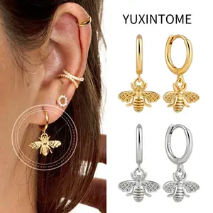 LUX-JELWEL - 925 Sterling Silver Needle Vintage Bee Pendant Earrings Fashion Insect Stud Earrings For Women Fine Jewelry Gifts Pendientes