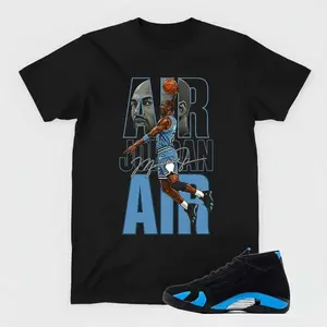 MJ Black Graphic Tee, AJ 14 Black University Blue Sneaker Matching Shirt