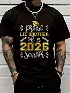 100% Cotton Proud Lil Brother Of A 2026 Senior, Class Of 2026 Graduation T-Shirt Women's Men's Graphic Tee Crew Neck summer vacation Tops