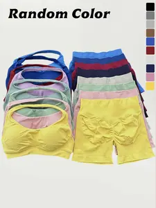 Women's High-Waisted Running Shorts Set, Stretchy Seamless Sports Bra with Removable Pads, Plain Tight-Fit Gym for All Seasons, Workout Running Clothes